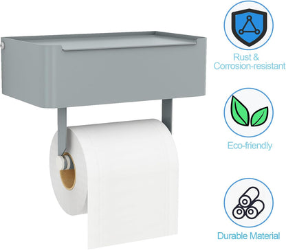 JUYSON Toilet Paper Holder with Shelf, Flushable Wipes Dispenser Fits for Bathroom Wipe Storage, Keep Your Wipes Hidden Out of Sight - SUS304 Stainless Steel Wall Mount Organizer (Matte Black)