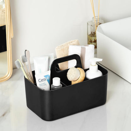 Multiuse Caddy Organizer with Handle, Portable Divided Plastic Tote Bin - Art Craft, Stationary Pen Marker Crayons, Makeup Hair Supplies Storage - Bathroom, Classroom, Dorm, Office, Desk Holder - Grey