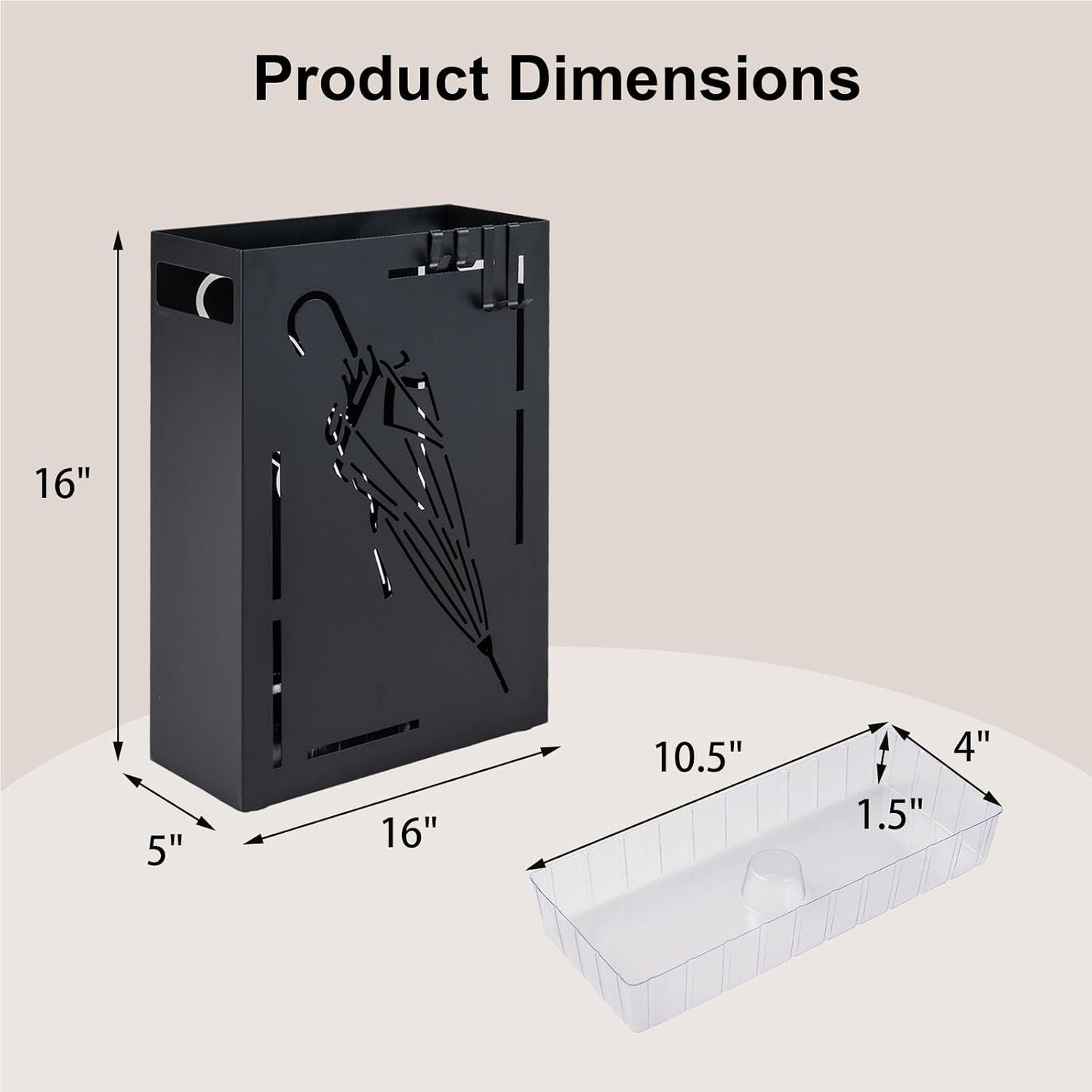 Goplus Metal Umbrella Holder, Indoor Umbrella Stand Freestanding, Black | Removable Drip Tray, 4 Hanging Hooks, Heavy-Duty Rectangular Umbrella Holders for Entryway, Home Office, 11 x 5 x 16 Inch