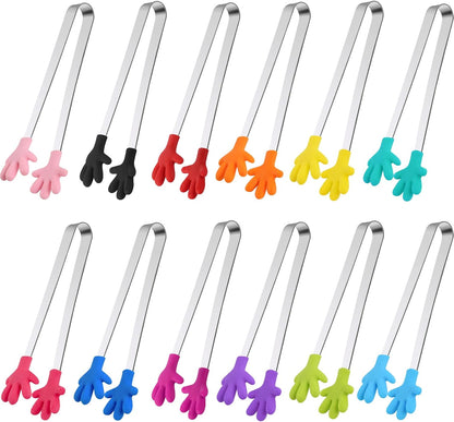 Mini Tongs, 8 PCS Silicone Hand Shape Food Tongs, 5 Inch | Colourful Small Tongs for Toolfor Candy, Snacks, Chips, Cookies, Appetizers, Fruit, Ice Cubes, Party, Buffet & Dessert Table