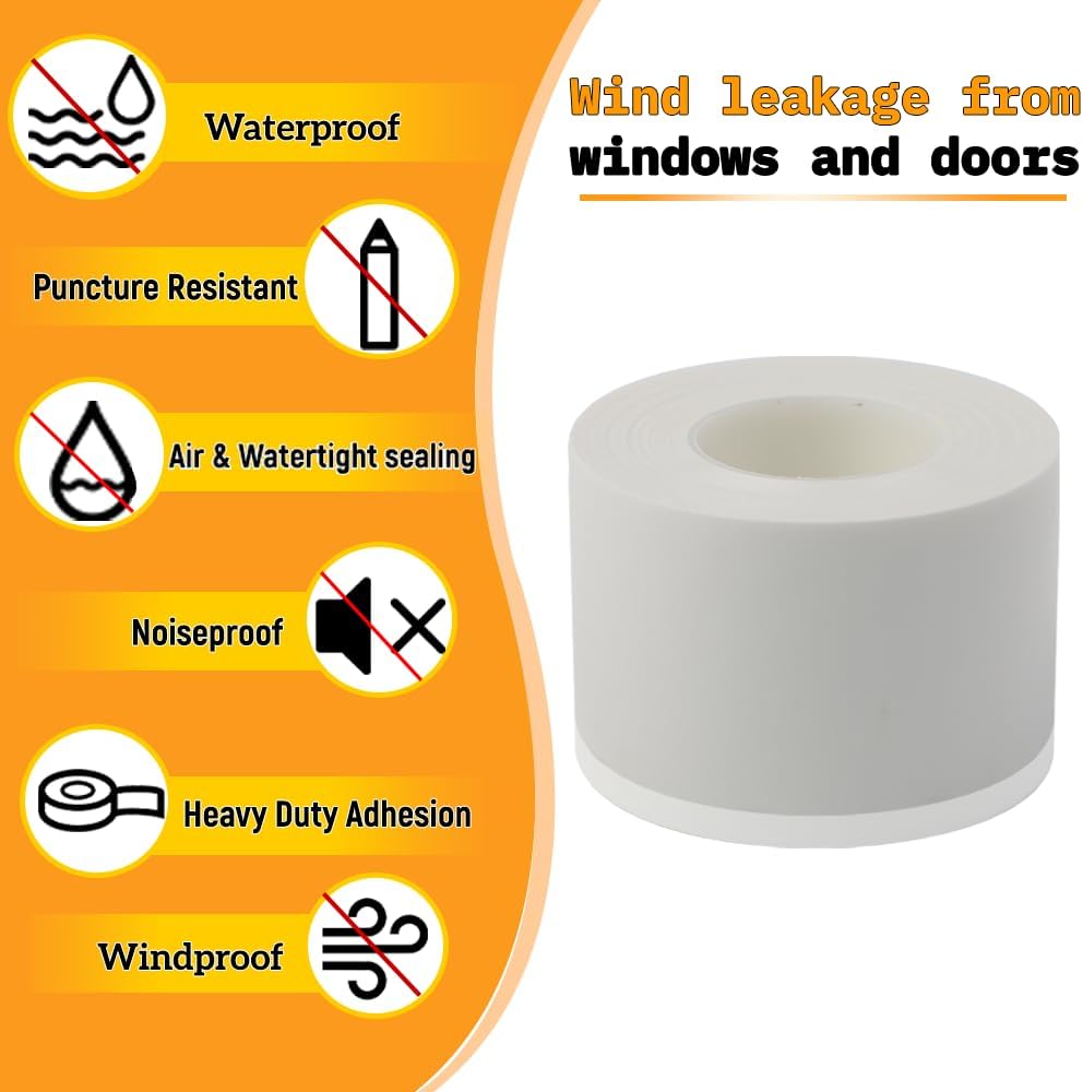 Qoqooice Transparent Window Weather Sealing Tape 2 Inch x 33 FT Weather Stripping Residue-Free Clear Window Insulation Tape for Doors Windows and Shower Glass Gaps