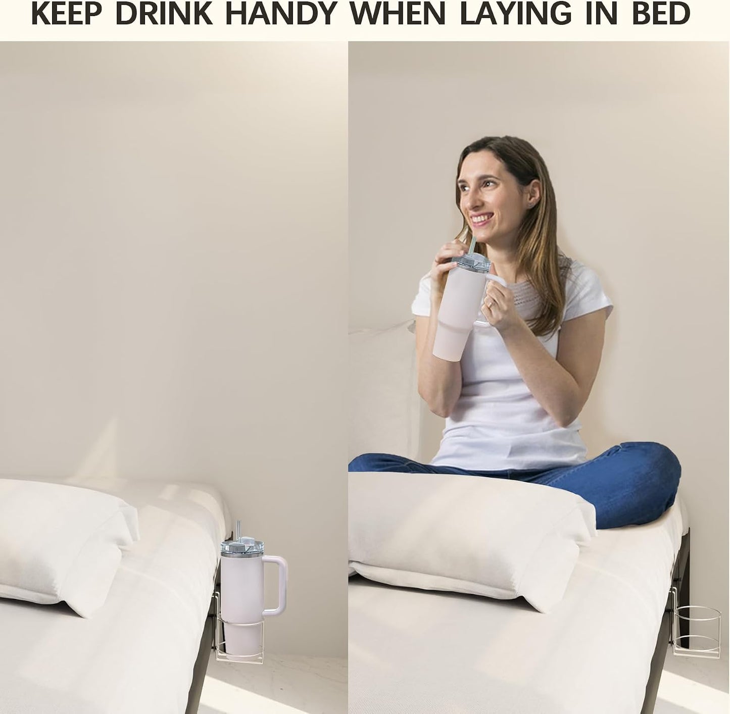 Cup Holder for Bed (Diameter: 3.3IN) Drink Holder Water Bottle/Glass Organizer for Wood Dorm Room Bunk Bed Crib, Metal Toddle Bed,Loft Bedside, Headbed, Car,Office Desk Partition