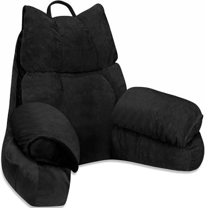 Reading Pillow for Bed with Arms, Back Support, Memory Foam（Grey Black）