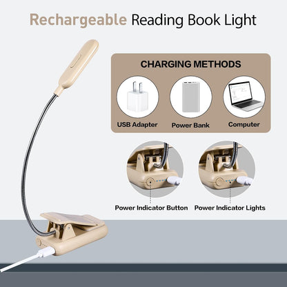 VAVOFO Rechargeable Book Light for Reading in Bed Kids, 7 LED Reading Light with 9-Level Warm Cool White Daylight, Eye Care Lamp with Power Indicator for Bookworms (Yellow)