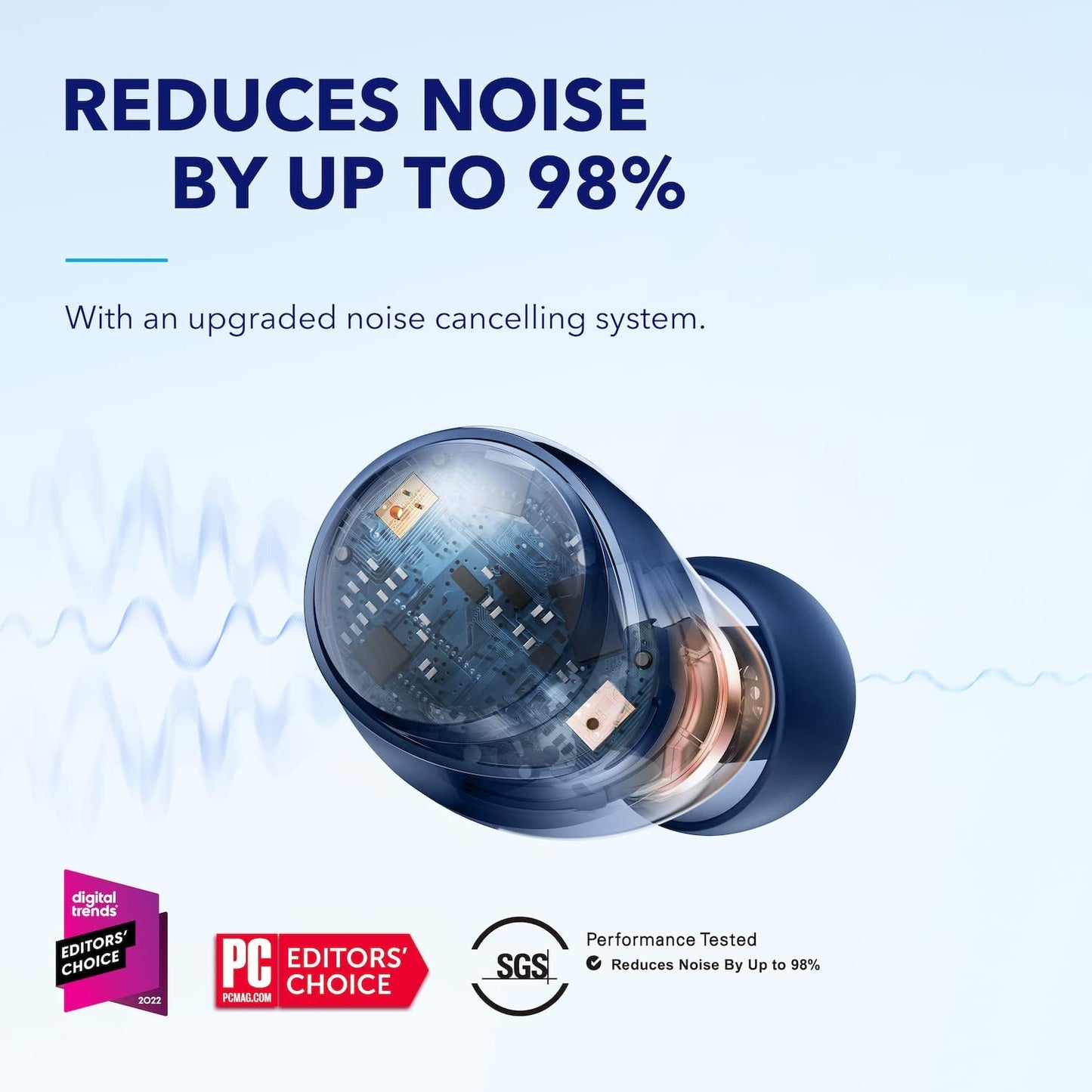 soundcore by Anker Space A40 Auto-Adjustable Active Noise Cancelling Wireless Earbuds, Reduce Noise by Up to 98%, 50H Playtime, Hi-Res Sound, Comfortable Fit, App Customization, Wireless Charge (Blue) | Reduce Noise by Up to 98%, Ultra Long 50H Playtime,