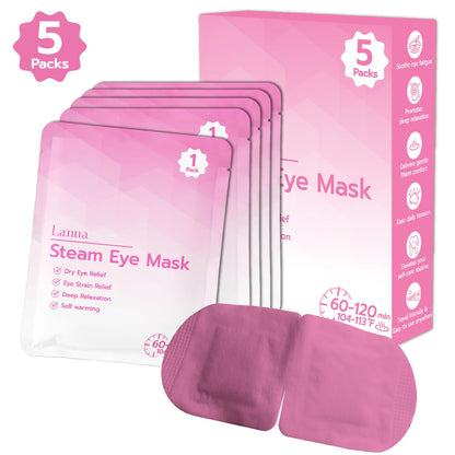 LANNA Heated Steam Eye Mask, Disposable 120 Minutes, Lavender Scent, 5 Pcs | Great for Sleep & Spa Relaxation, Self Heating Warm Compress for Dry & Puffy Eyes Long Lasting Heated Eye Mask for Stye Eyes