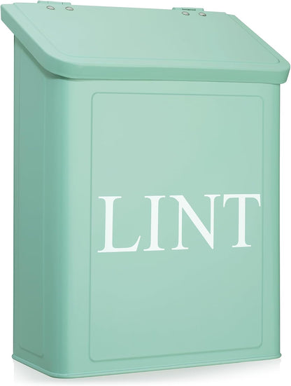 Calindiana Modern Farmhouse Metal Magnetic Lint Bin with Lid and Laundry Room Organization and Storage Wall Mount Space Saving Washer and Dryer Trash Can (White (LINT Brush Set))