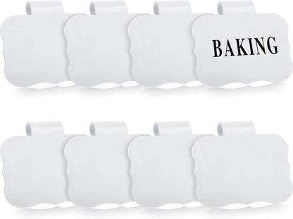Zonon 8 Pack Basket Labels Clips with 40 Pcs Pantry Labels Set Removable Bin 3.5 x 2.4 Inch - for Kitchen, Pantry, Black & White Words
