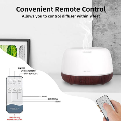 SEEDSEEL 300ML Essential Oil Diffuser with 7-Color LED Lights and Remote Control, Modern Minimalist Design, High-Efficiency Ultrasonic Mist Aromatherapy Diffuser for Home