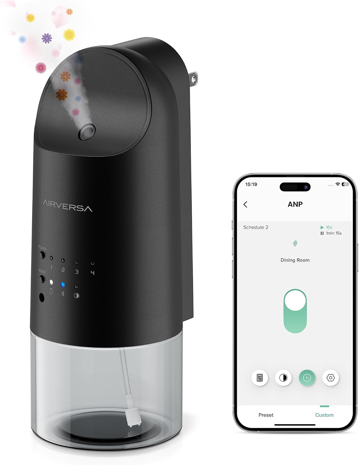 Airversa Smart Waterless Diffuser Plug in Wall for Essential Oils, 160mL, App Control Scent Diffuser with Buttons, Up to 800 sq ft, Oil Diffuser for Home, Room, Spa, Office, Studio, ANP White