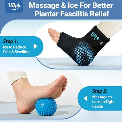 Hilph Plantar Fasciitis Recovery Kit with Foot Ice Pack Wrap & Massage Ball