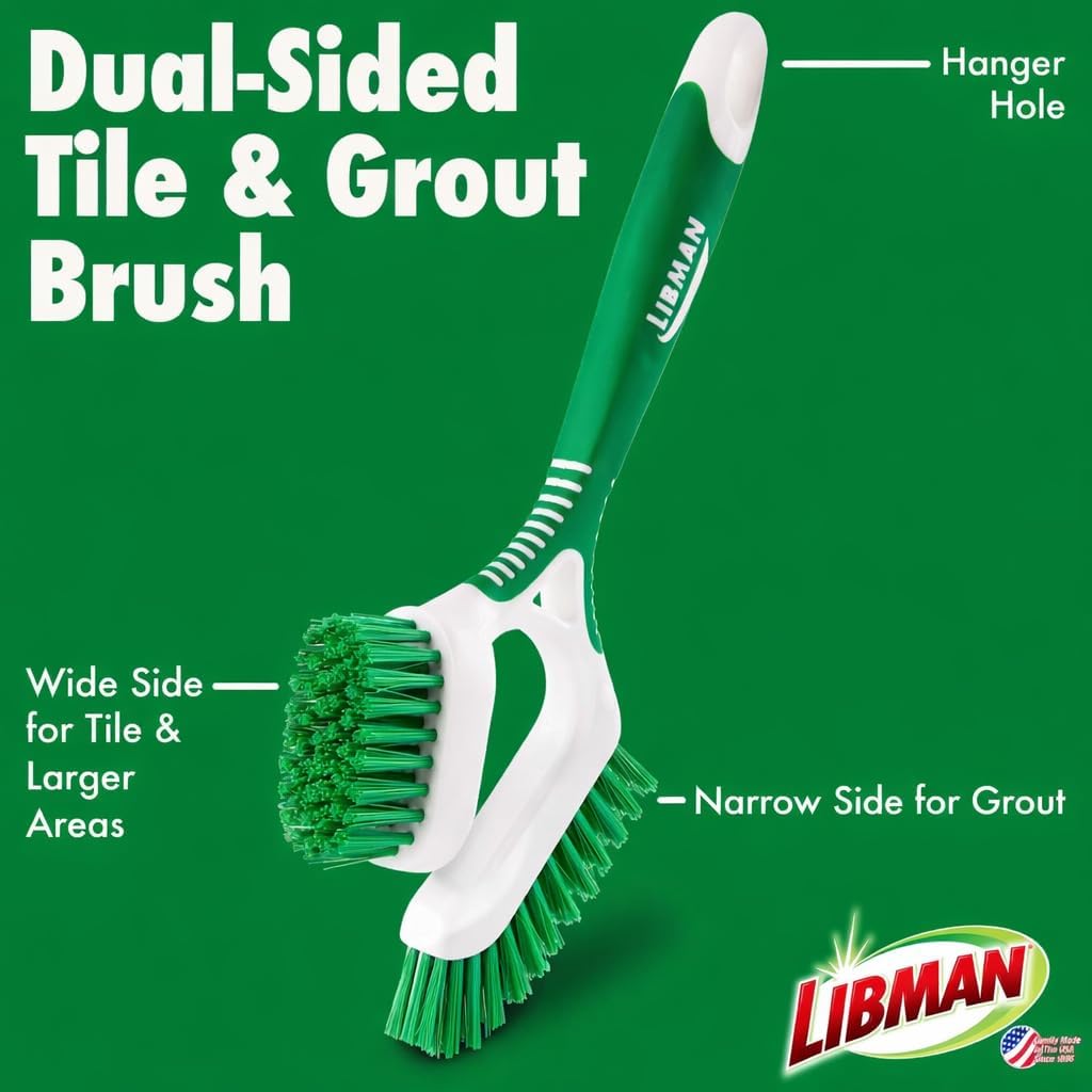 LIBMAN Tile & Grout Brush with Long Handle - 2-in-1 Cleaning Scrub Brush - 3 Pack