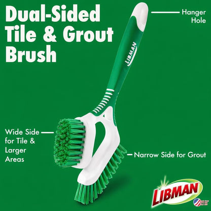 LIBMAN Tile & Grout Brush with Long Handle - 2-in-1 Cleaning Scrub Brush - 3 Pack