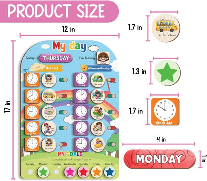 TinyKidz Wooden Daily Routine Chart 11x15, Schedule Board for Kids, Wooden Chore Chart for Kids, Responsibilities Chart for Toddlers, Morning Bedtime Routine for Toddlers