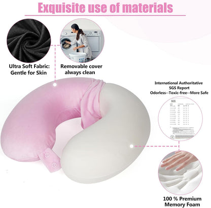 SAIREIDER Travel Pillow 100% Pure Memory Foam Travel Neck Pillow, Airplane Pillow for Traveling、Car、Home、Office，Washable Cover（Black）