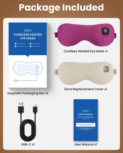 Cordless Heated Eye Mask, Rechargeable Mask with 4 Heat Levels for Dry Eyes