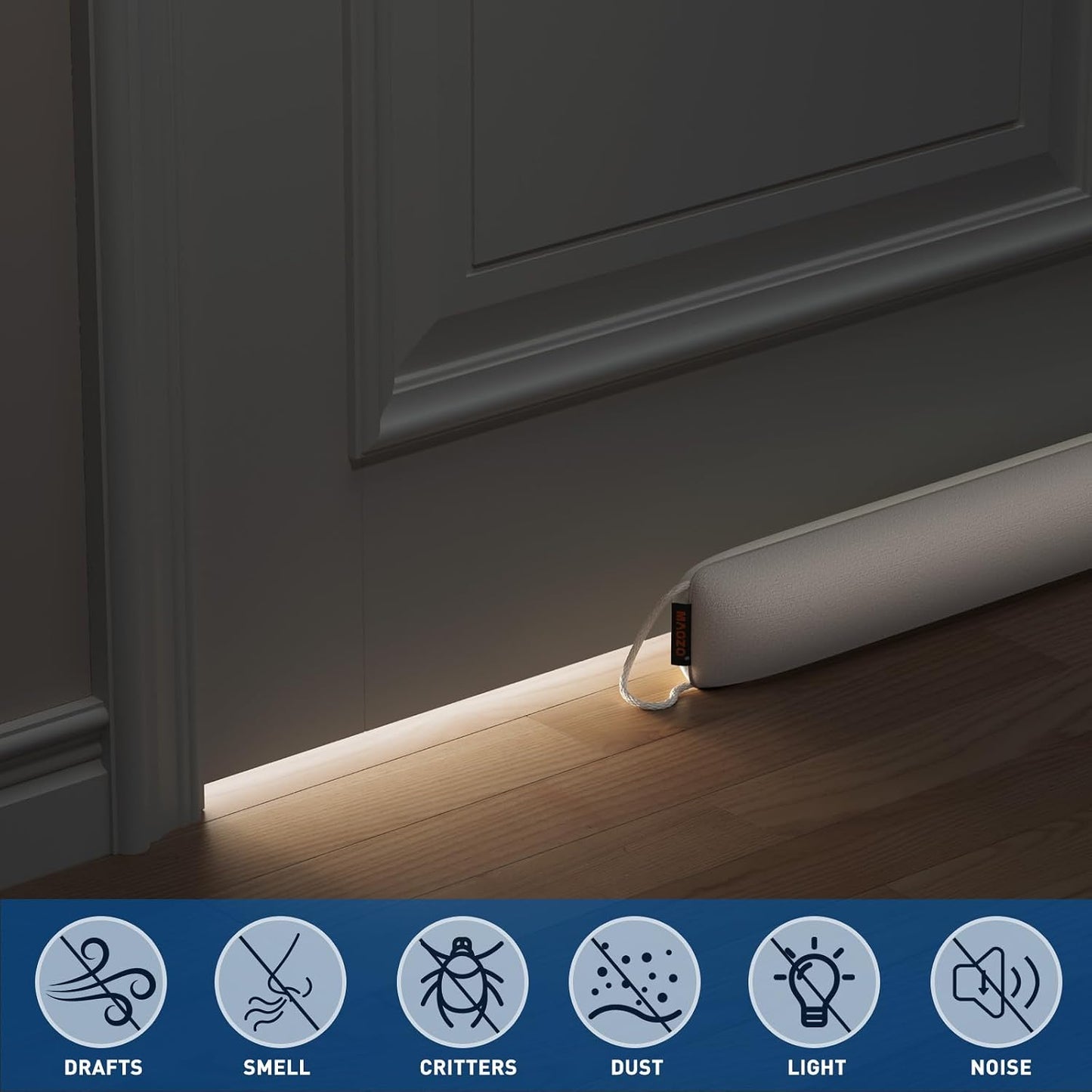 MAGZO Door Draft Stopper 36 Inches, Energy Saving, Gray | Weighted Sound Proofing for Door Draft Blocker, Under Door Gap Filler with Machine Washable Fabric