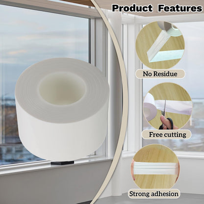 Window Sealing Tape 2 Inch x 33 FT Transparent Window Draft Insulation Residue-Free Clear Weather Stripping Caulk Tape Windproof Weatherproof Window Seal AC Units for Window Glass, Doors Gaps