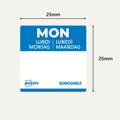 Avery Removable, Hand Writable, Food Day Labels, Wednesday, Strong Adhesive, 25 x 25 mm, Red, 1000 Labels, Preprinted Design (DLSWEDREV-1000)