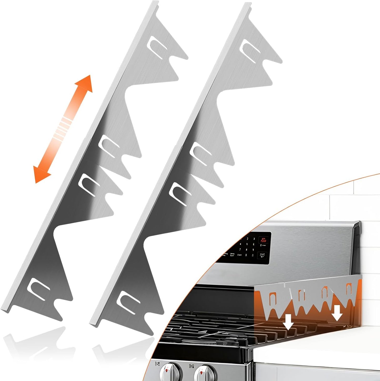 Stainless Steel Stove Gap Covers (2PCS),Stove Gap Filler,Range Trim Kit,Stove Guard for Kitchen Oven Gap Between Stovetop and Counter,Easy Clean Heat Resistant,Adjustable Length 13.8'' to 27.5'',Black