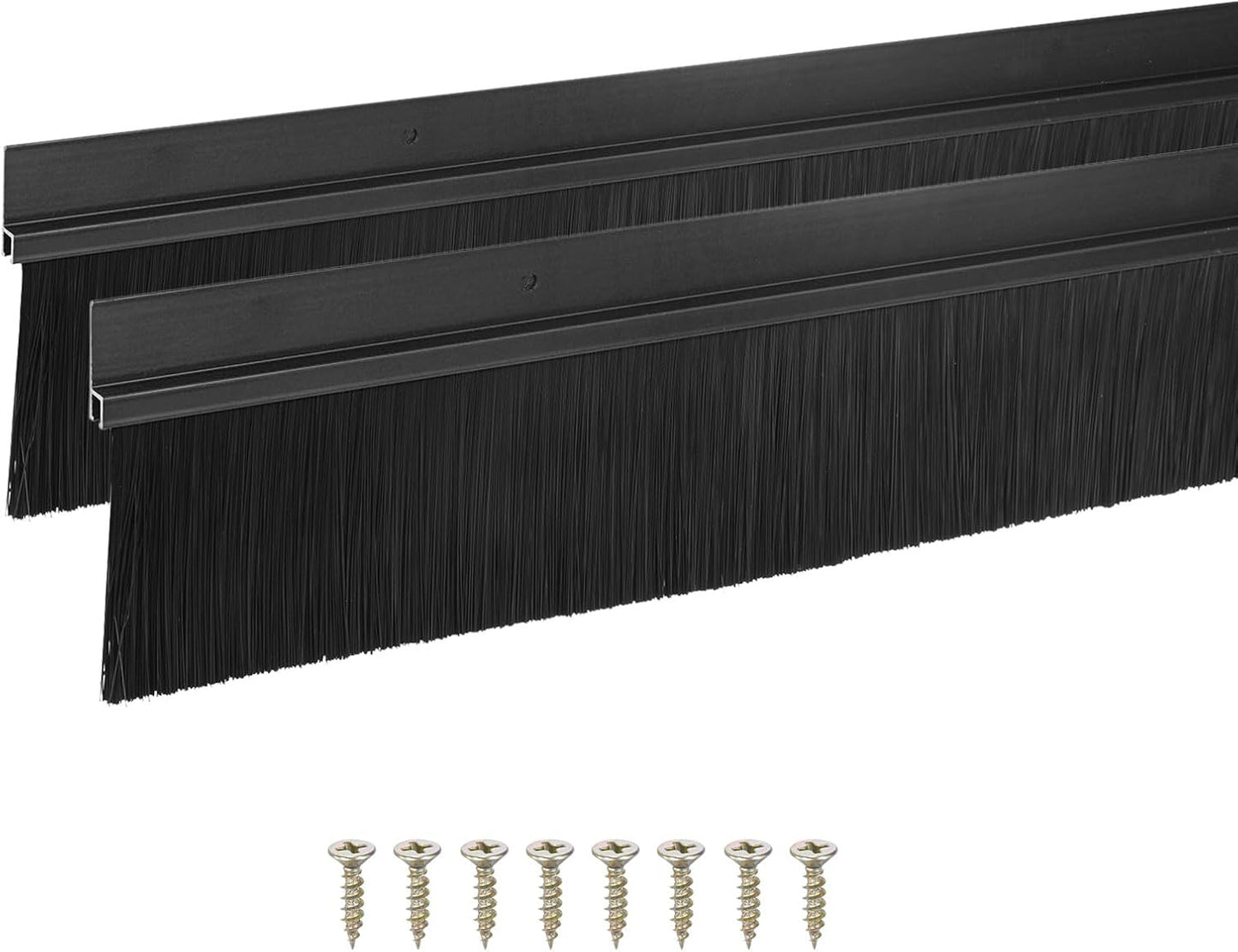 M METERXITY 2Pack Door Sweep - 39" Door Bottom Brush Heavy Duty Seal Draft Stopper Aluminum Base with 20mm Brush, Adhesive/Screw Installation for Interior/Exterior/Garage/Sliding Doors, Black