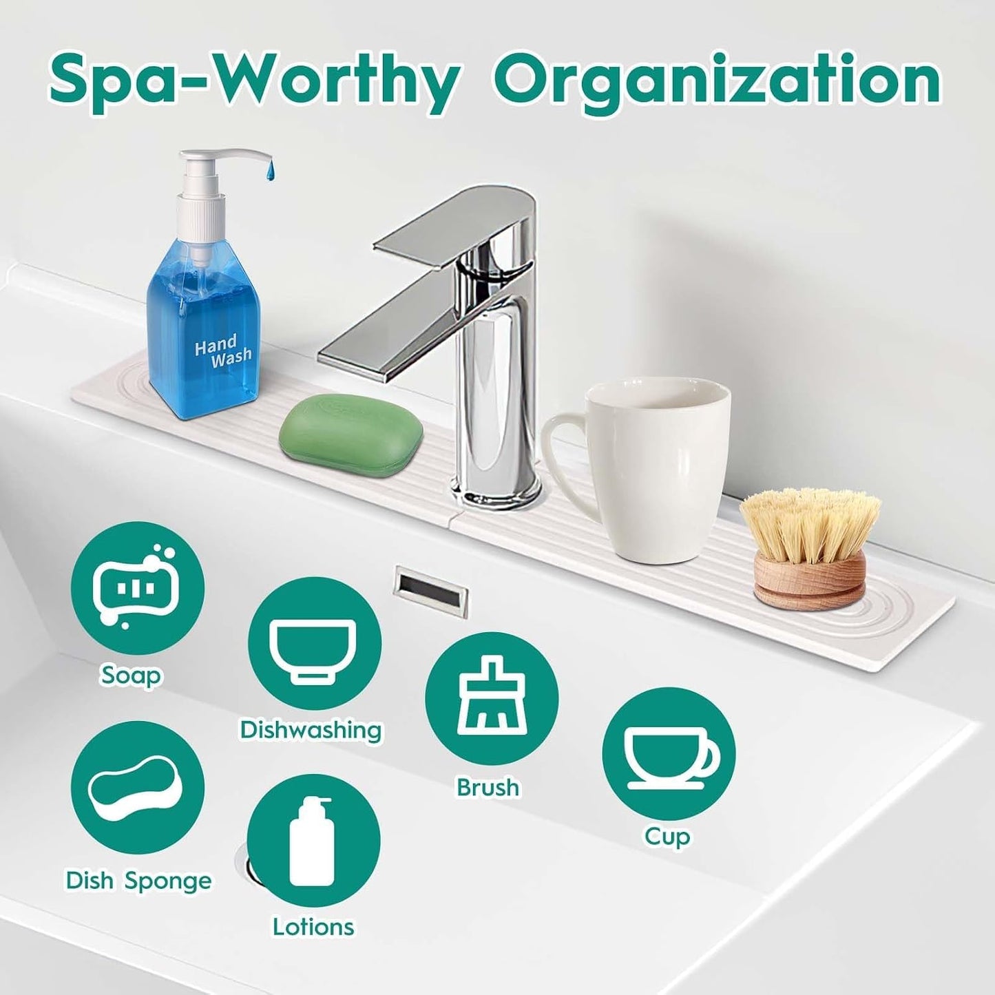 24 Inch Inch Stone Faucet Mat for Kitchen Sink, Dark Grey | Sink Splash Guard, Water Absorbing Stone Tray, Super Absorbent, Diatomite Drain Protector，for Kitchen Bathroom Counter