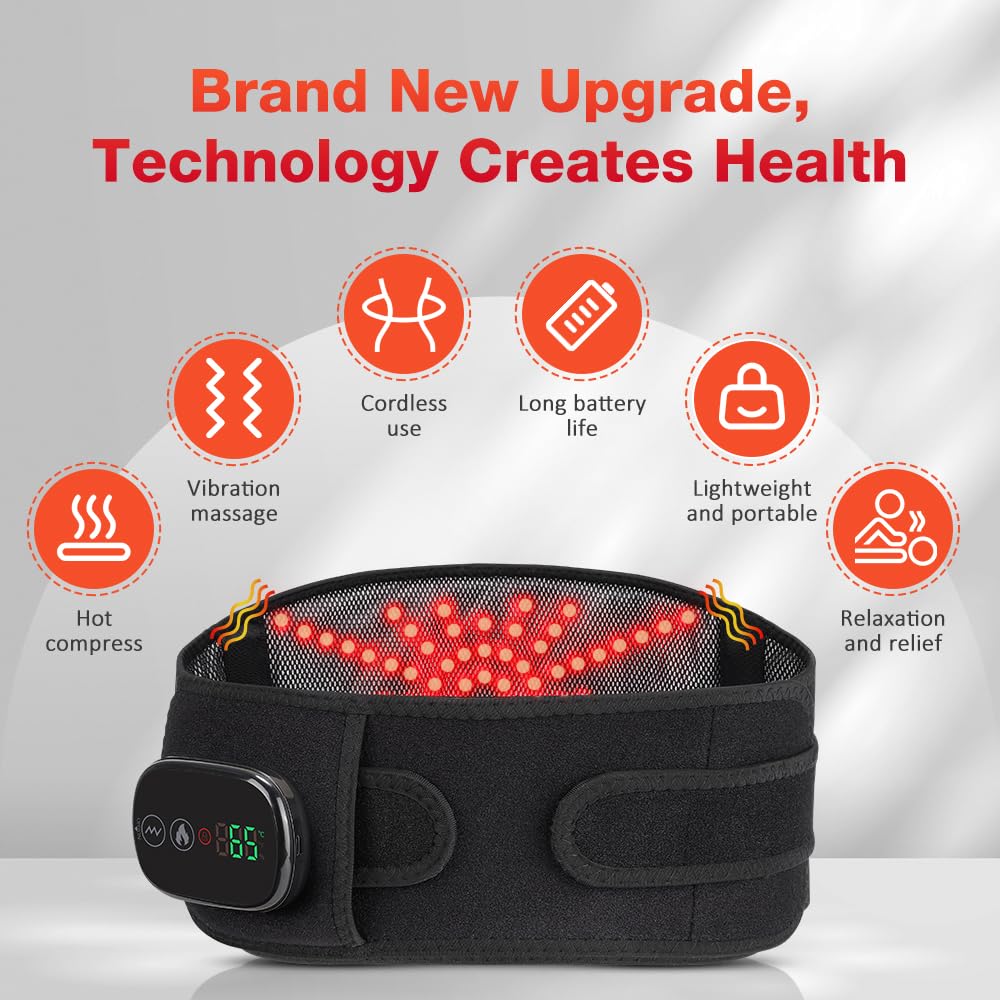 NORTHERN BROTHERS Cordless Heating Pad for Back Pain Relief with Vibration, Heated Waist Belt Wrap for Lower Back & Period Cramps, 5000mAh, 3 Heat & 3 Vibration Modes, Adjustable up to 58", Black