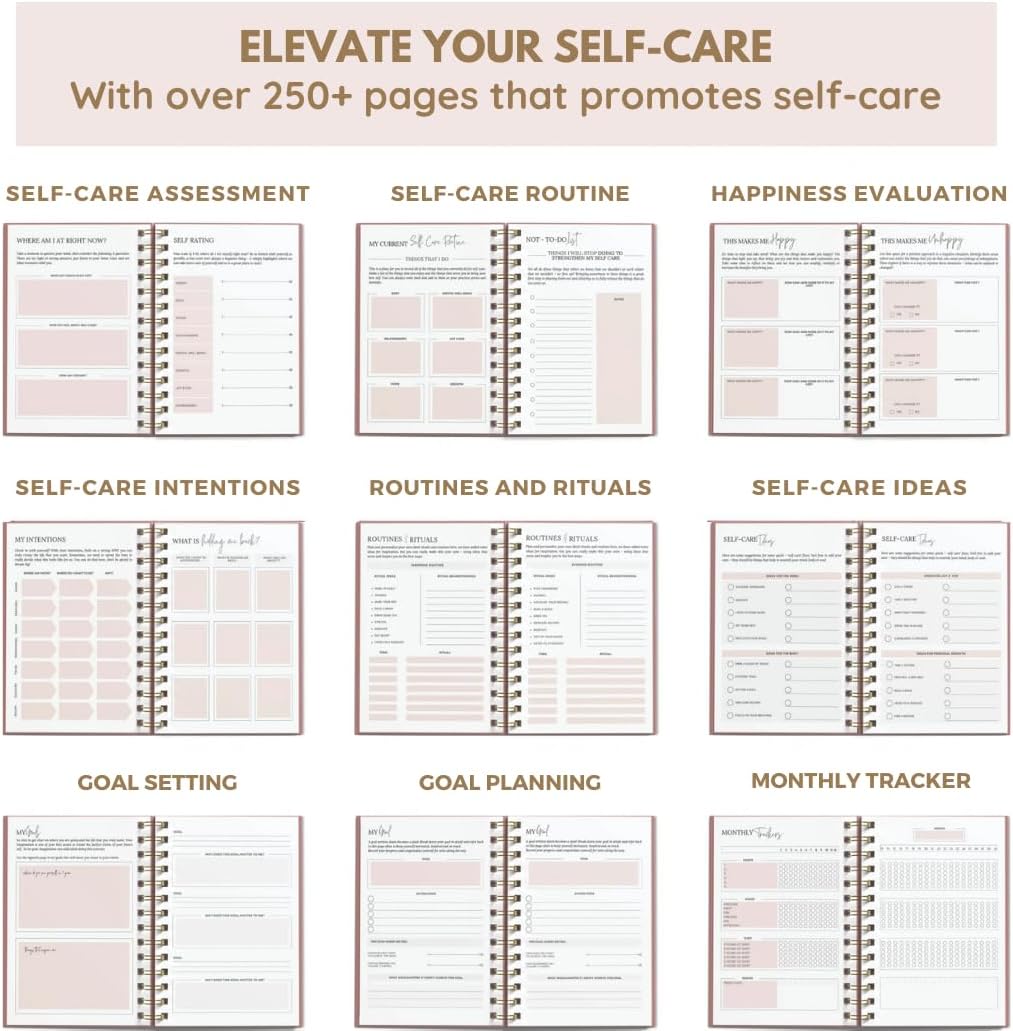 Daily Self Care Journal for Women - A5, Wellness Journal with Prompts - Goal Journal for Happiness,Mindfulness,Productivity & Personal Development - Reduce Stress & Improve Mental Health - Pink | Guided 90-Day Daily & Weekly, Undated Reflection Planner,