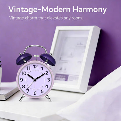 4.5" Analog Alarm Clock for Heavy Sleepers, Loud Battery Operated Alarm Clocks with Light, Metal Silent Desk Clock for Bedrooms, Retro Bedside Clocks for Kids Girls Women Mother Seniors, Pink
