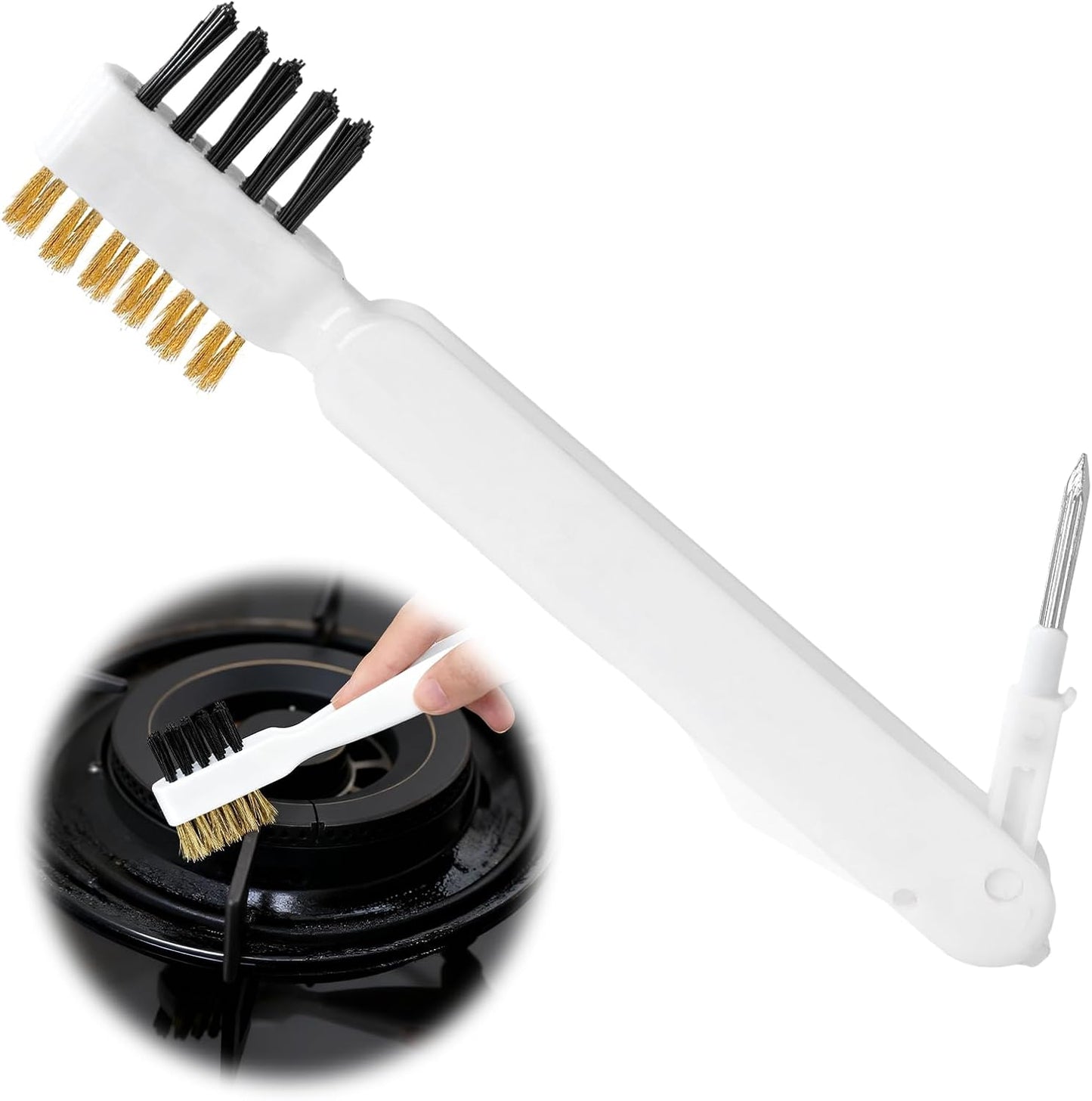Kitchen Cleaning Scrub Brush, 4-in-1 Deep Gas Stove Top Cleaner With Brass Wire Brush, Stiff Bristles & Cooktop Scrape, Range Hood Grease Grime Rust Cleaner for Pot Pan Household Cleaning Tool