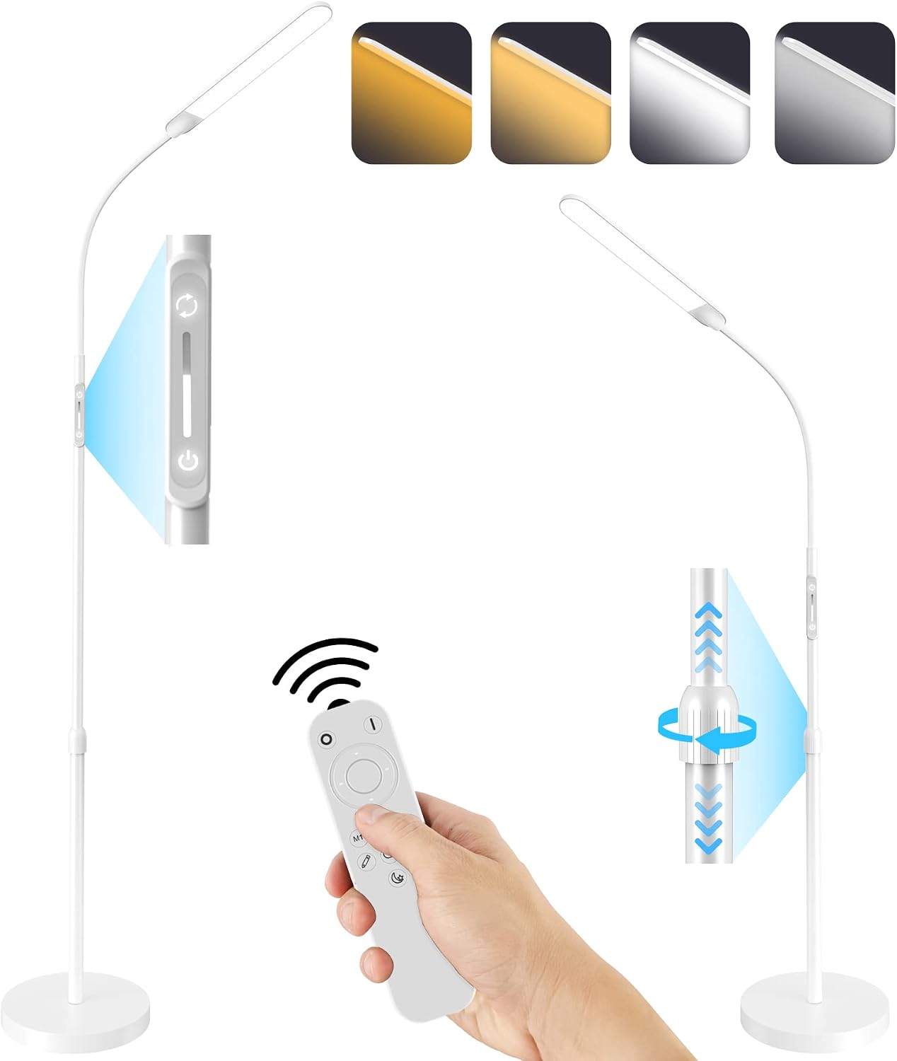 NXONE Led Floor Lamp,Modern Reading Adjustable Standing Height 4 Colors and Stepless Brightness Work Lamp for Living Room Bedroom Reading, Black