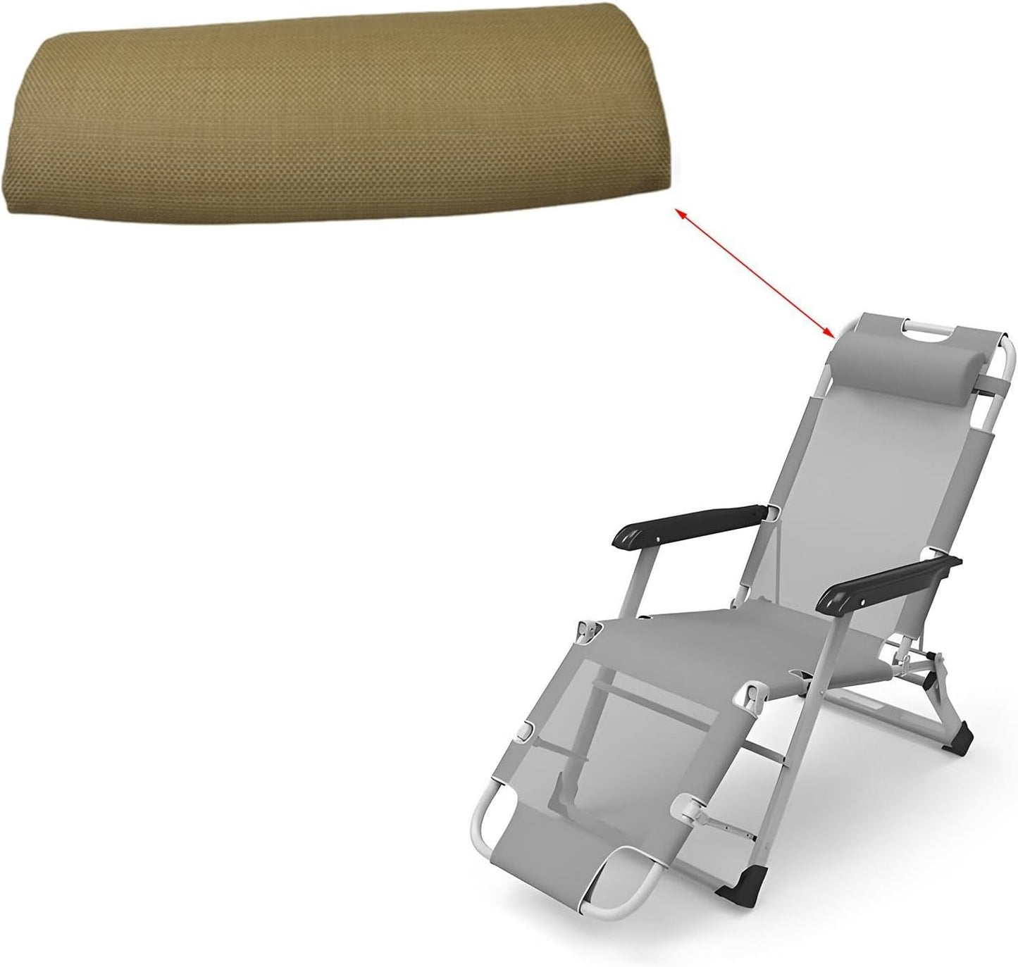Chaise Lounge Head Pillow Neck Support Cushion Soft Removable with Elastic Band Recliner Headrest Pillow for Office Garden, Khaki