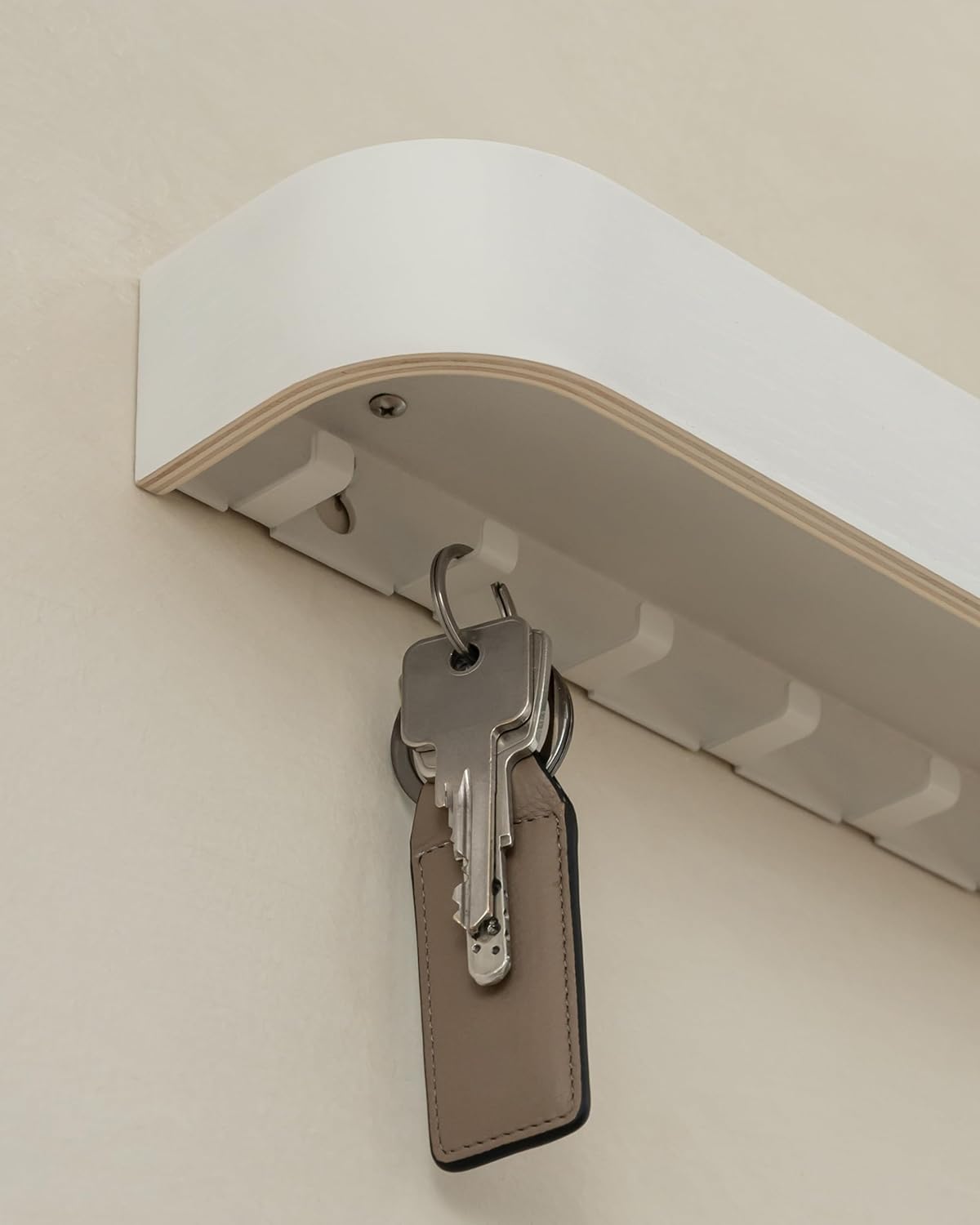 Kazai. Key Holder 'Toke' | Minimalist Key Hook Design from Berlin | Modern Key Holder Wall Mount with Wooden Shelf | Key Rack for Wall as Entryway Organizer | Walnut