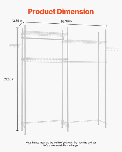 VEVOR Over The Washer and Dryer Storage Shelf, 3 Tier Laundry Room Drying Rack with Hanger Rod and Hooks, Adjustable Over Washer and Dryer Shelves, Laundry Room Shelf Storage Space Saver, White