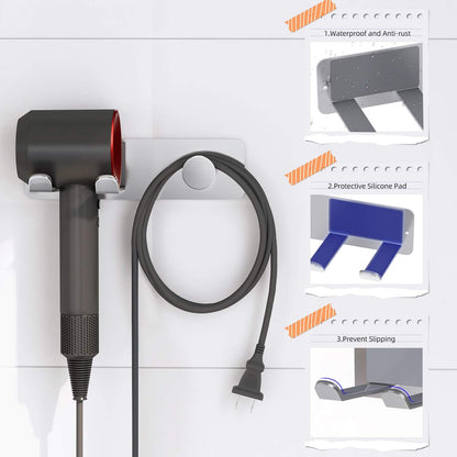 Hair Dryer Holder Wall Mounted, Stainless Steel Self Adhesive Blow Dryer Holder Rack for Dyson Supersonic Hair Dryer,Black