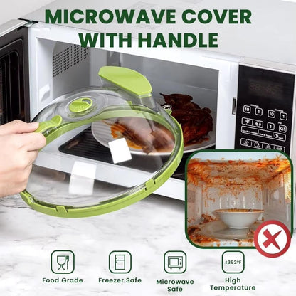 Microwave Splatter Cover with Steam Vent and Handle,10 Inch Clear Plate Cover, Essential Kitchen Gadgets for Food Safety