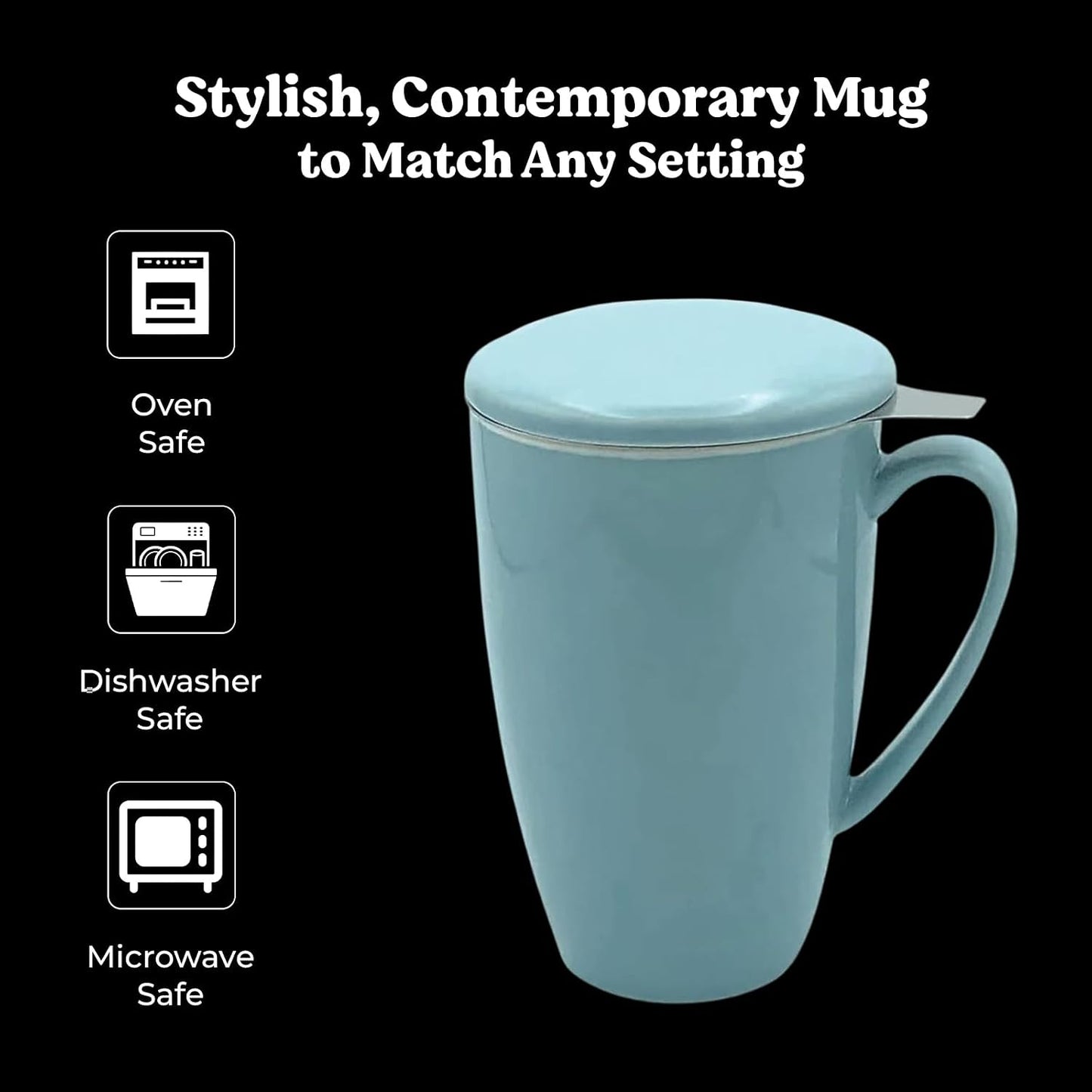 PorcelainTea Mug, 15oz Ceramic Tea Infuser Cup with Cooling Handle & Strainer, Microwave and Dishwasher safe Steeping Cup for Tea lovers, Christmas, Birthday and Mother’s Day (Turquoise)