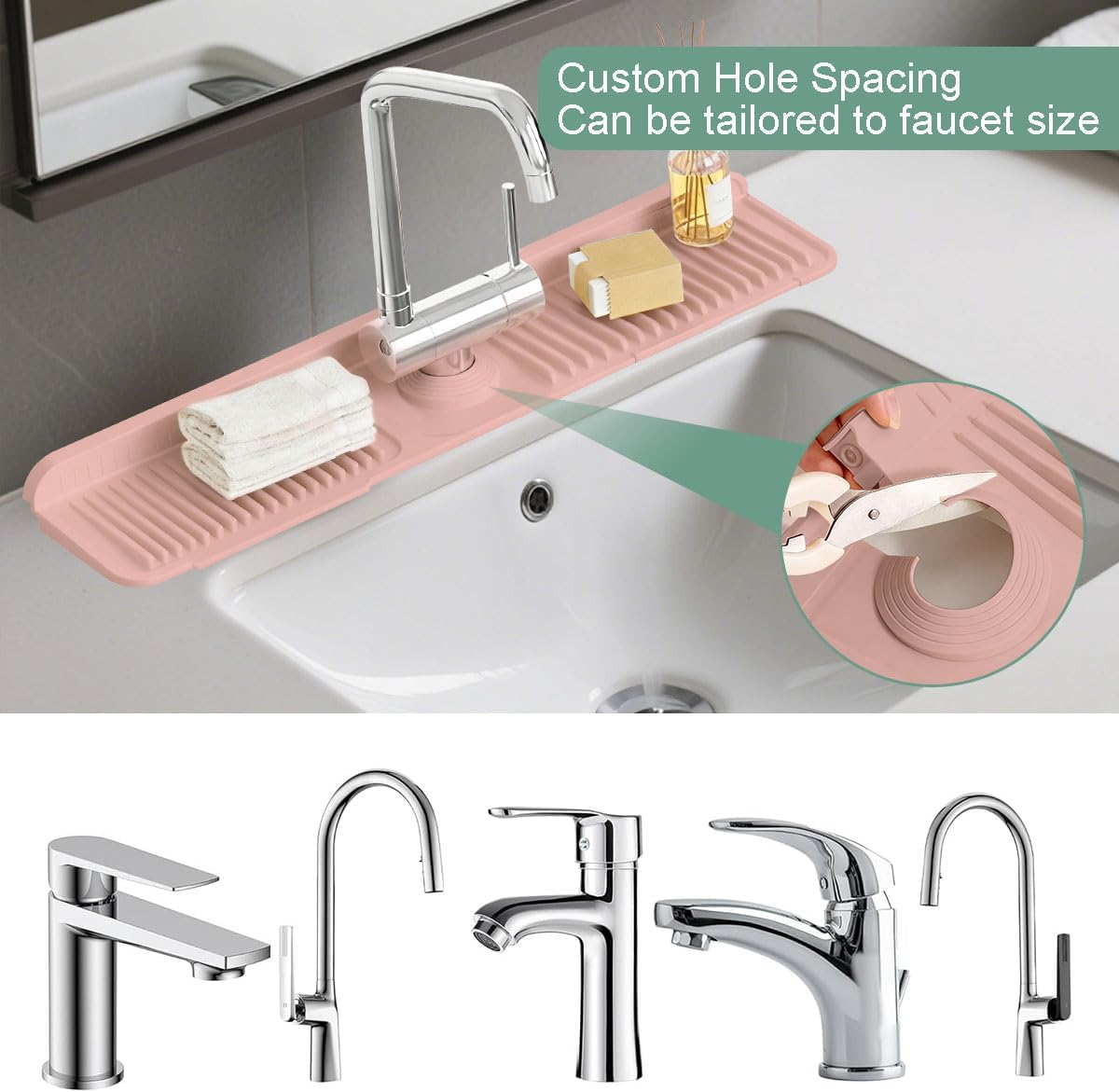 24 Inch Upgraded Draining Mat Folding faucet Mat for Bathroom Sink Splash Guard 7° Slope with Button Lock Water Draining Pad for Kitchen Bathroom Bar(Pink)