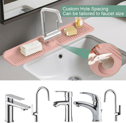 24 Inch Upgraded Draining Mat Folding faucet Mat for Bathroom Sink Splash Guard 7° Slope with Button Lock Water Draining Pad for Kitchen Bathroom Bar(Pink)
