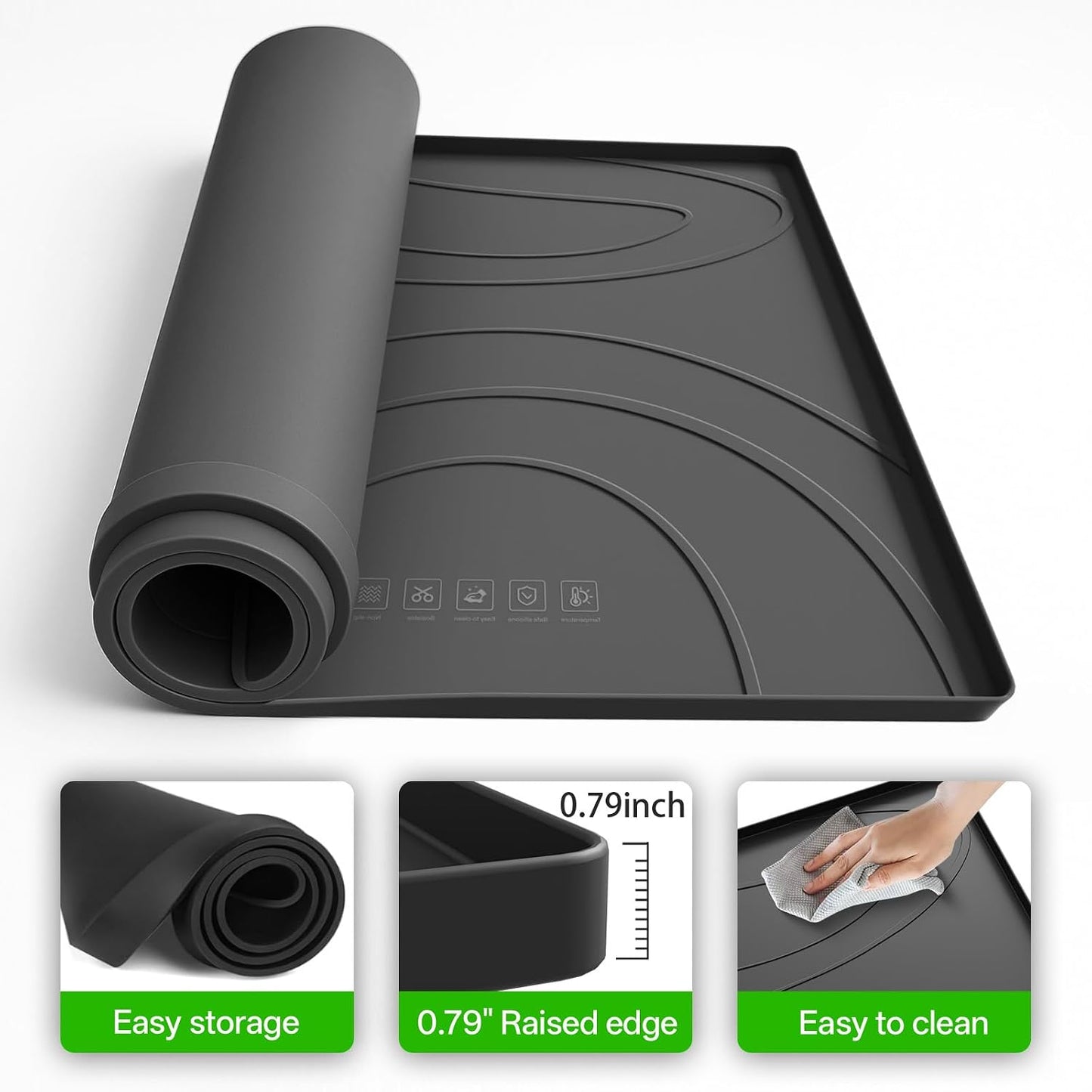 Washing Machine Drain Pan Silicone mat – 30x33 Inch Non-Slip Waterproof Washer Drip Tray, Anti-Vibration Soft Mat for Under Dryer or Washer, Floor Leak Protector for Laundry Room