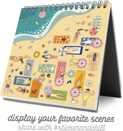 Sticker & Chill Sticker Book for Adults – 700+ Repositionable Colorful Clings Create Designs on 10 Spiral Bound Scene Pages – Easy, Fun & Stress Relieving Relaxation Activity – Wanderlust Series
