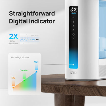 DREO 6L Smart Humidifiers for Bedroom, Warm & Cool Mist for Large Room | 60-Hour Quiet Runtime, 500ML/H Output, Smart Humidity Sensor, Indicator Light, App Control, Works with Alexa & Google, Silver