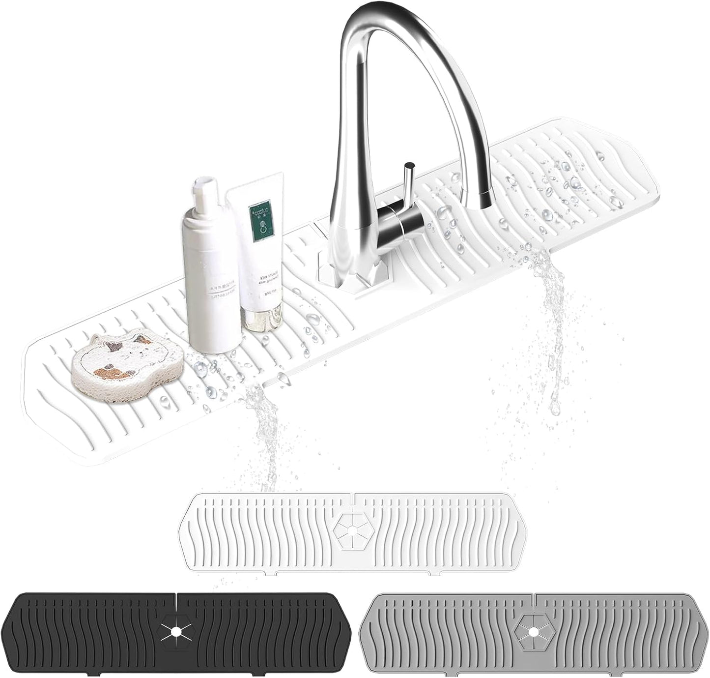 Kitchen Sink Splash Guard Gen2-30" x 6'' Silicone Sink Mat Splash Guard fit for Countertop, Bathroom,Farmhouse,RV by EBIGIC (Grey)