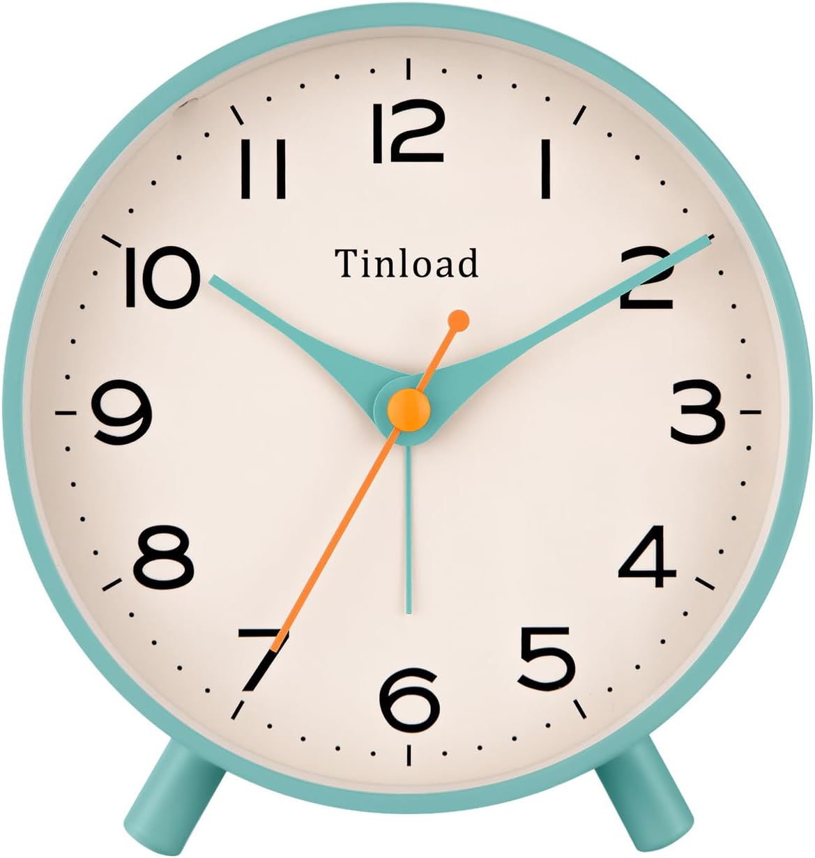 Tinload 4.5" Battery Operated Analog Alarm Clock, Small Silent Bedside Desk Clock with Night Light, Blue