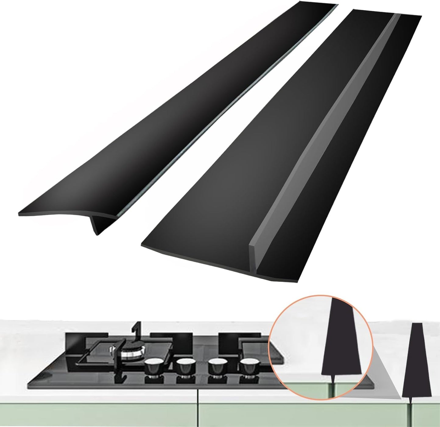 2PCS Silicone Stove Gap Covers 21 Inch - Heat Resistant Kitchen Counter Gap Filler, Keep Crumbs & Spills Out, Easy to Clean Stove Gap Cover for Kitchen (Black)