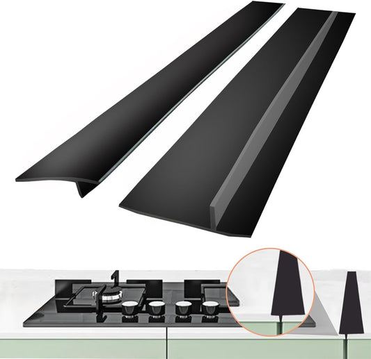 2PCS Silicone Stove Gap Covers 21 Inch - Heat Resistant Kitchen Counter Gap Filler, Keep Crumbs & Spills Out, Easy to Clean Stove Gap Cover for Kitchen (Black)