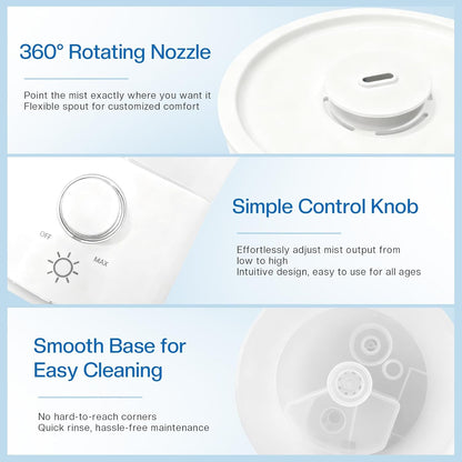 Cool Mist Humidifier for Bedroom, 3L Top Fill Ultrasonic Air Humidifier with Adjustable Knob Control, Quiet Operation, Auto Shut-Off, BPA-Free for Home, Baby, Office, Plants 3L