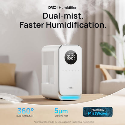 DREO Humidifiers for Bedroom, Top-filled Smart Quiet Cool Mist Humidifier for Large Room Home, Oil Diffuser & Nightlight, 50Hours Runtime for Indoor Plants, with Alexa/Google, White