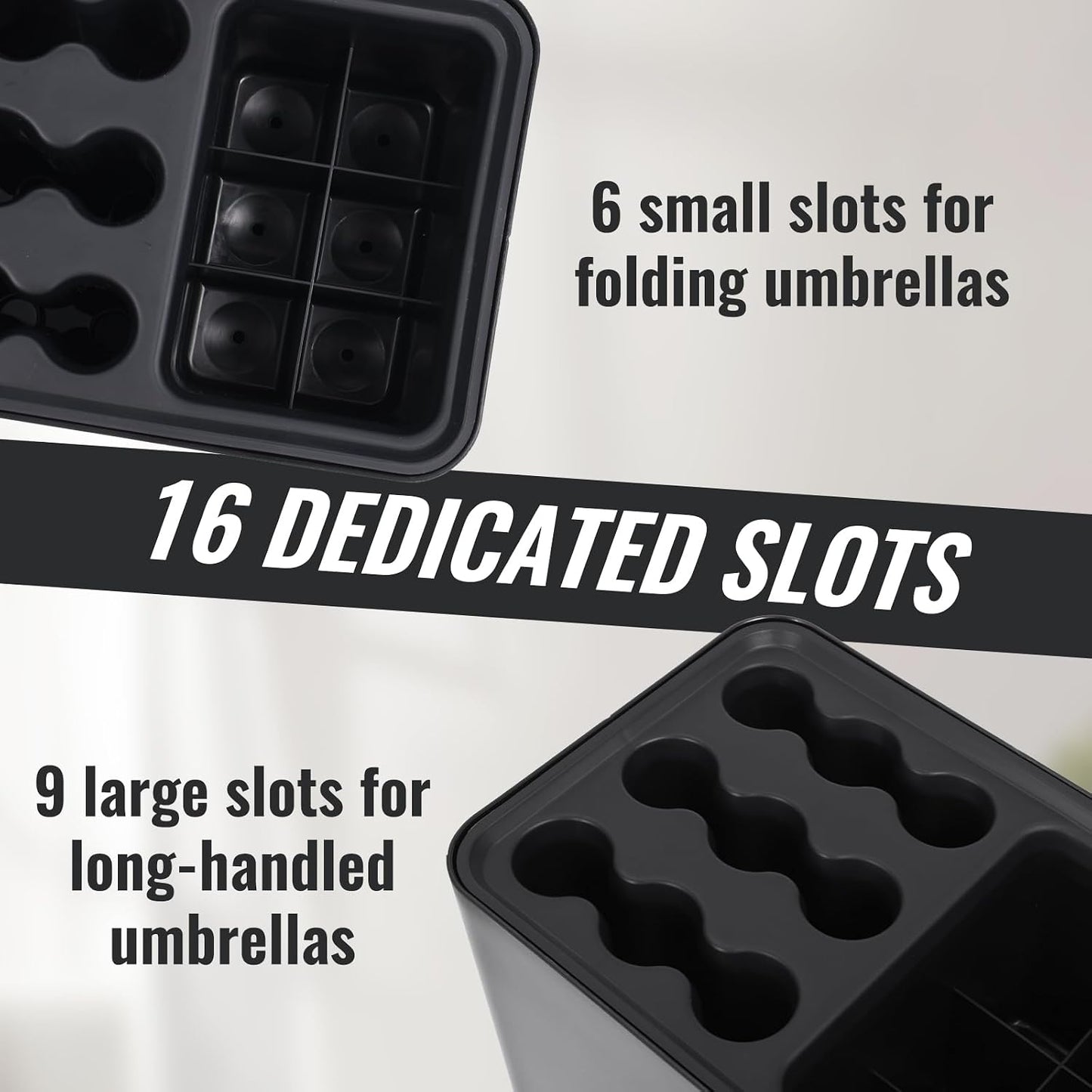 15 Umbrella Holder with Drip Tray, Umbrella Storage Indoor, Umbrellas Stand Rack Space, Saving Storage Organizer, Compact Umbrella Holder Indoor, Home Office Decor