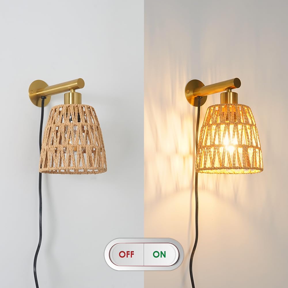 Boho Battery Operated Wall Sconces, Rattan Wall Sconce Set of 2 with Remote, RGB 15 Colors Dimmable Rechargeable Wall Light, Black Indoor Wireless Wall Lamp, Farmhouse Rattan Wall Lighting for Bedroom
